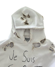Load image into Gallery viewer, “SALCEDO” burnt &amp; destroyed hoodie in white

